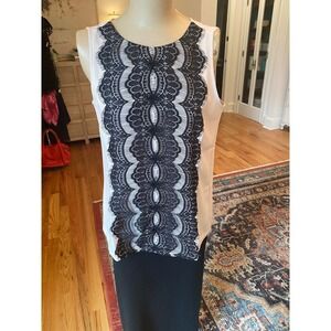 Ann Taylor LOFT Blush Pink Sleeveless Blouse Black Lace Overlay Shell Top Small